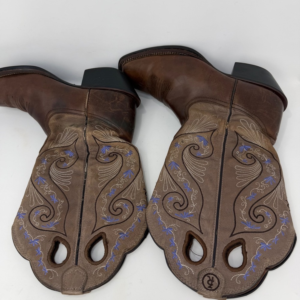 Tony Lama 3R Brown Leather Embroidered Square Toe Western Boots RR2016L Mens 10B - Picture 16 of 16